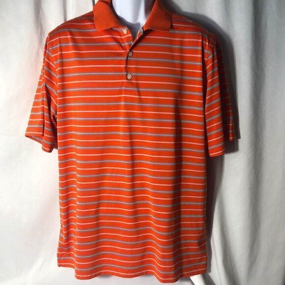 Walter Hagen Essentials Orange striped Short Sleeve Golf Polo Shirt Size large - Picture 1 of 6